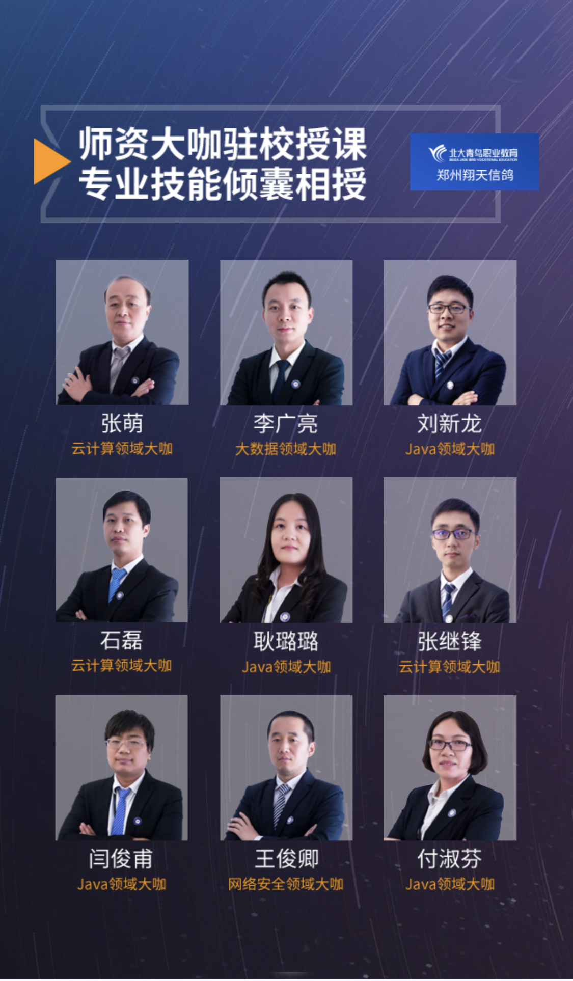 鄭州北大青鳥翔天信鴿IT學校師資力量